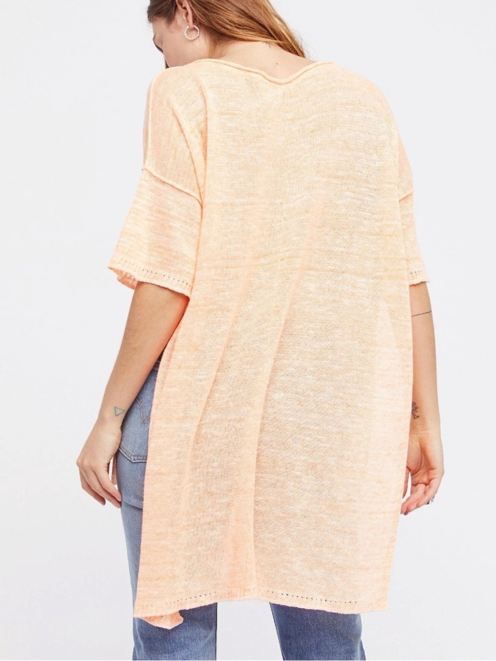 Free People Linen Blend High Low Orange Top Size Large - Picture 3 of 10